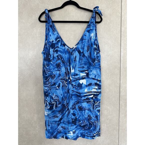 Peyton & Parker Dresses & Skirts - Peyton & Parker Linen Blend Size Medium Blue Midi Tank Top Beach Dress Pockets